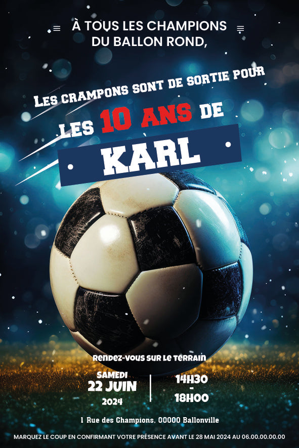 Invitation anniversaire personnalisée numérique - Foot