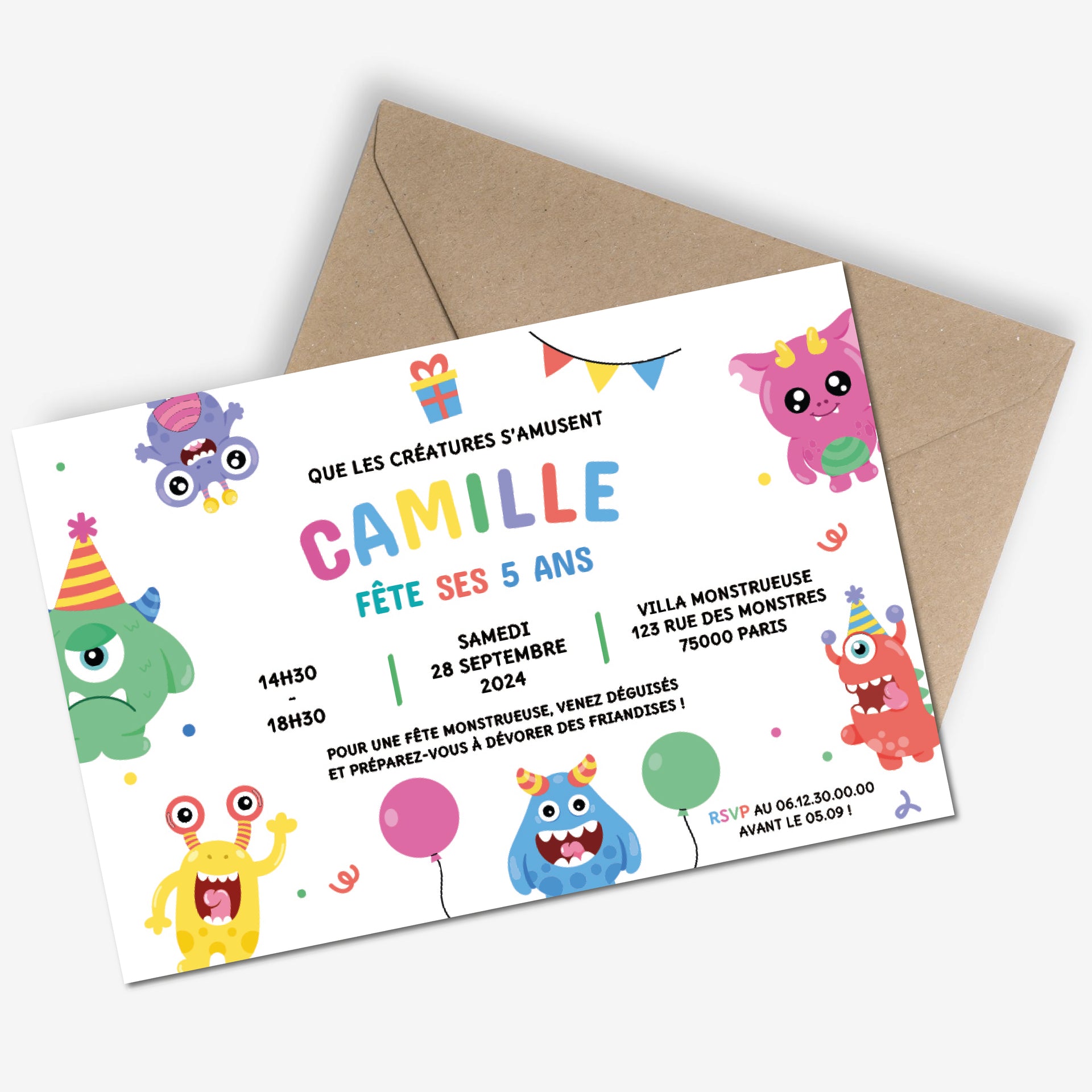 Invitation anniversaire personnalisée numérique - Petits Monstres