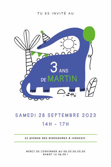 Invitation anniversaire personnalisée numérique - Dino Bronto