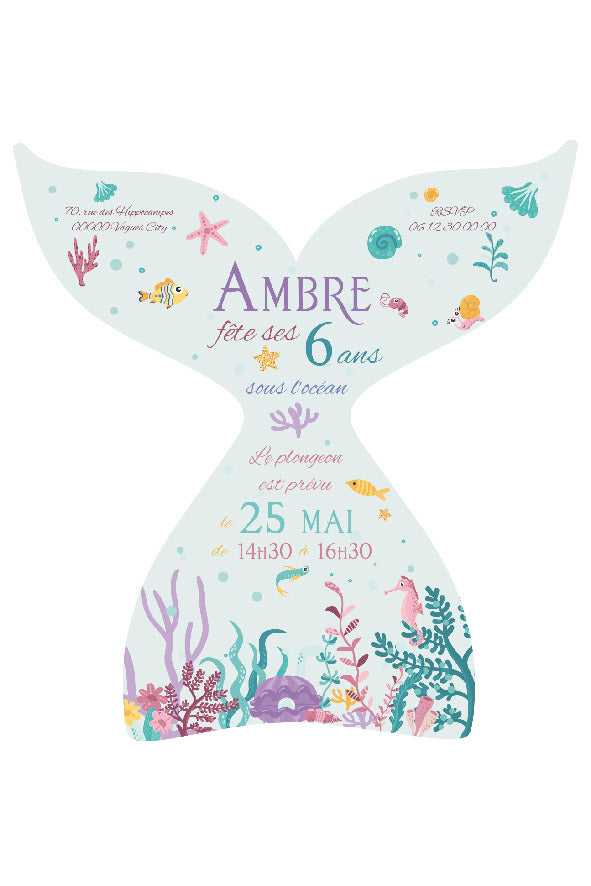 Invitation anniversaire personnalisable - Queue de Sirène