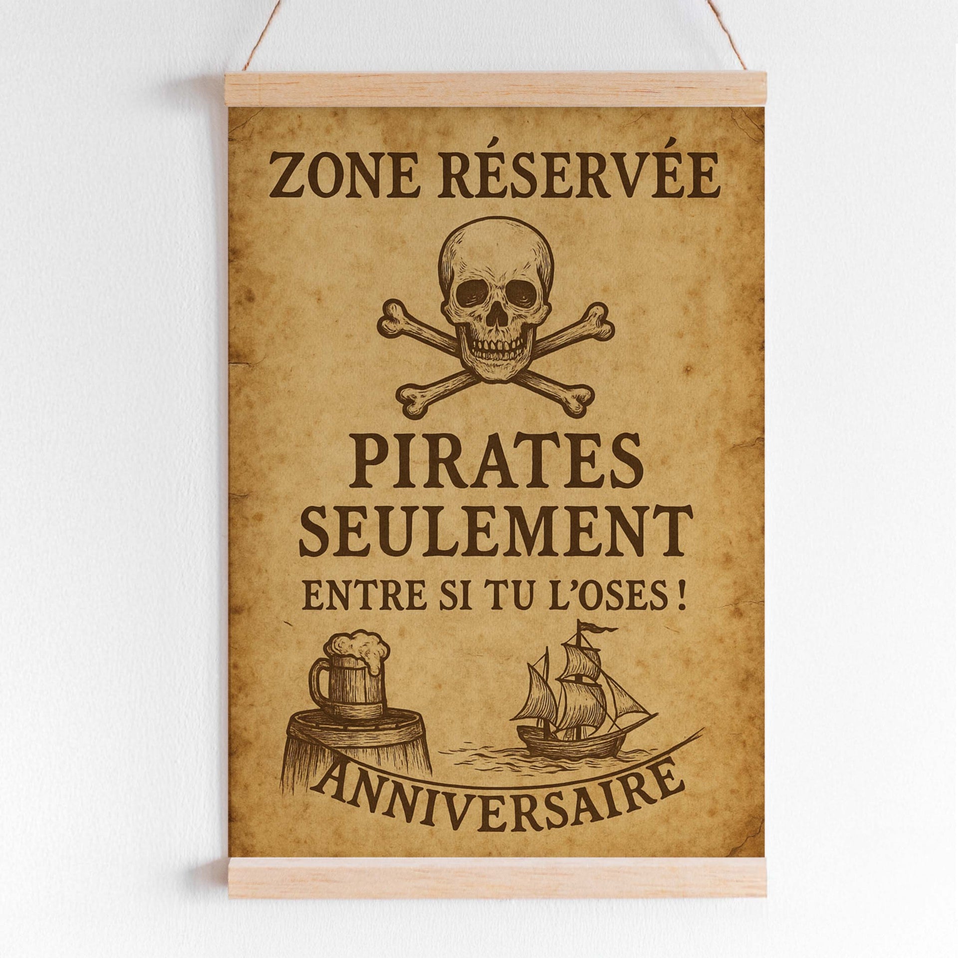Affiche Attention, Zone Pirate ! Décor numérique à imprimer.