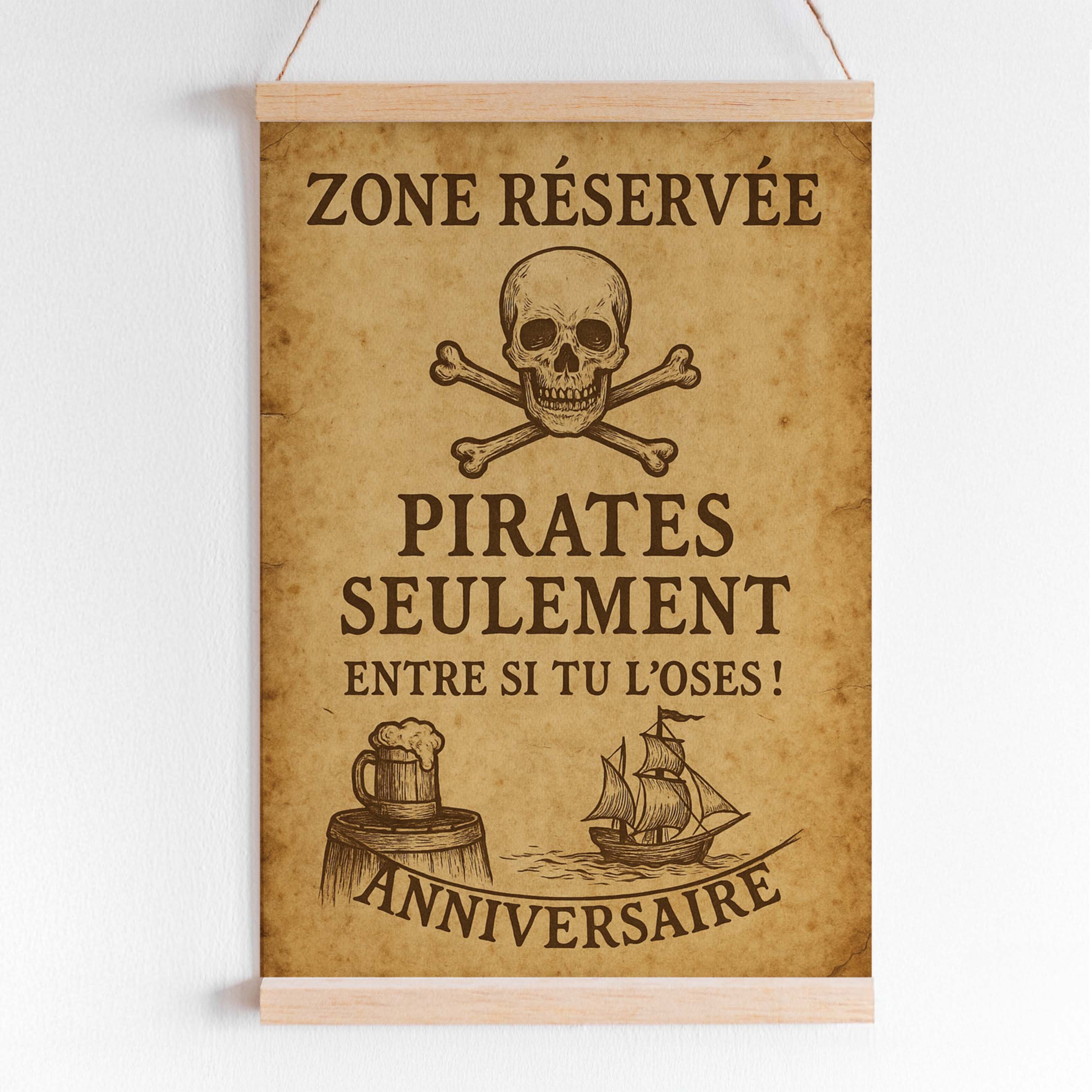 Affiche Attention, Zone Pirate ! Décor numérique à imprimer.