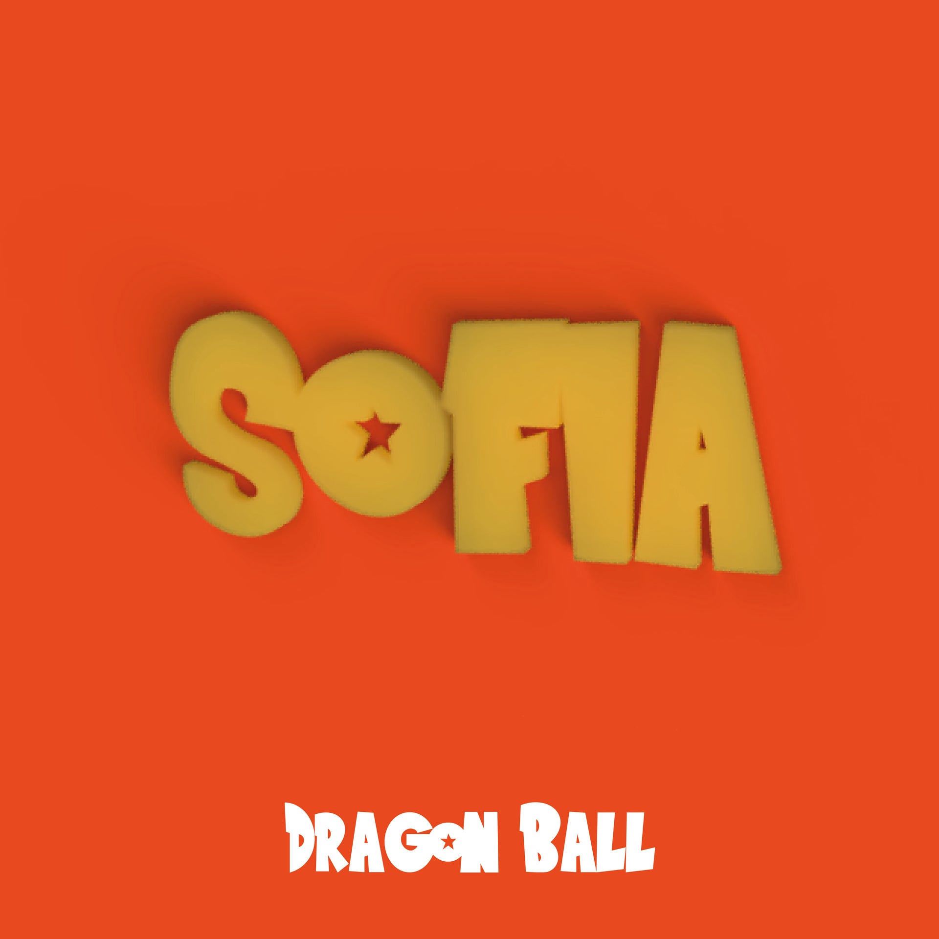 Exemple de prenom Sofia en lettres style Dragon Ball, modele pour decor mural en impression 3D PLA, avec une etoile integree dans la lettre O.