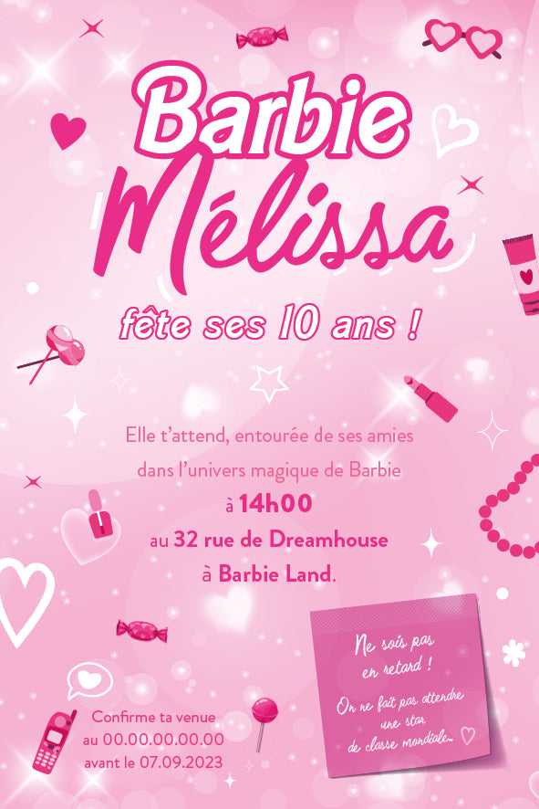 Invitation anniversaire personnalisable - Barbie