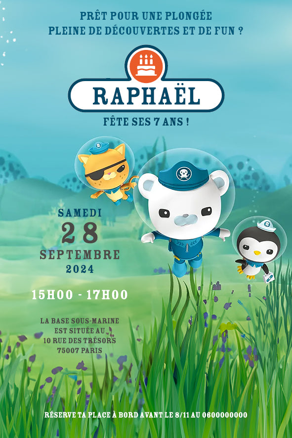 Invitation anniversaire personnalisable - Les Octonauts