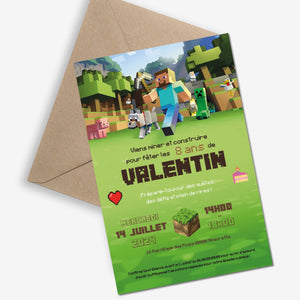 Invitation anniversaire personnalisable - Minecraft