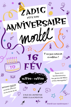 Invitation anniversaire personnalisable - Mortelle Adèle