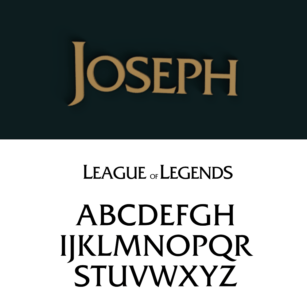 Aperçu police style League of Legends avec alphabet, pour prénom mural en impression 3D.