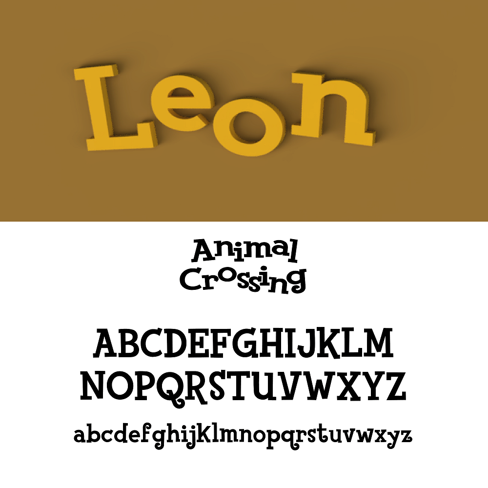 Aperçu police style Animal Crossing avec alphabet, pour prénom mural en impression 3D.