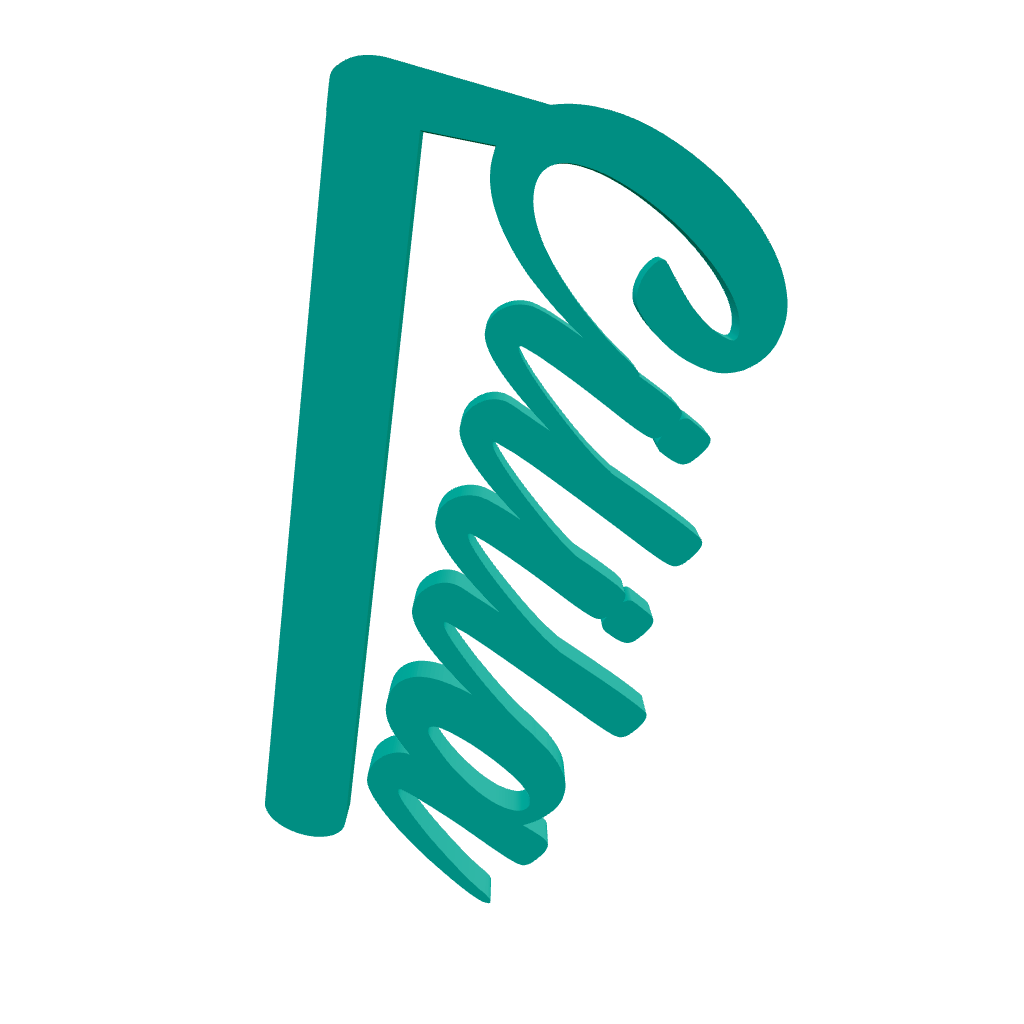 Rendu 3D d’un marque-verre personnalisable en forme de prénom, présenté en turquoise sur fond noir. La pièce est affichée légèrement inclinée pour montrer son épaisseur, sa forme en crochet et son design cursif, comme dans une prévisualisation interactive qui pivote à la souris.