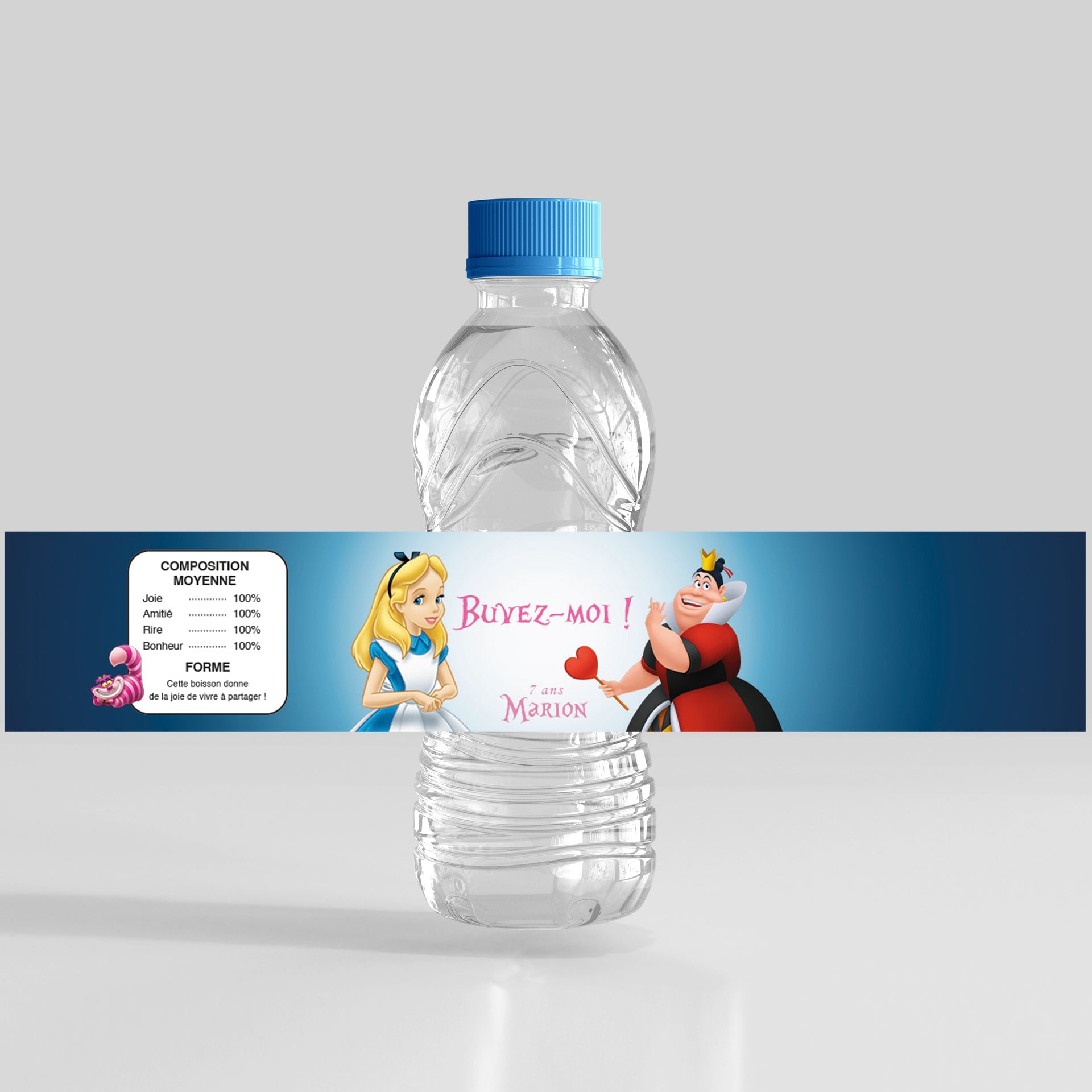 Étiquette anniversaire Alice au Pays des Merveilles – Alice & Reine de Cœurs – “Buvez-moi” pour une déco magique et décalée.
