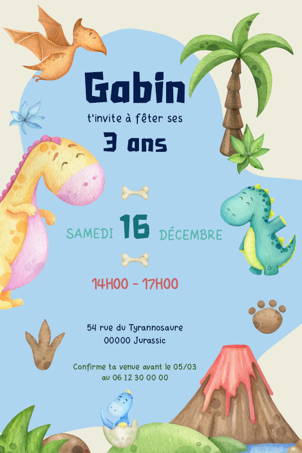 Invitation anniversaire personnalisable - Petit Dino