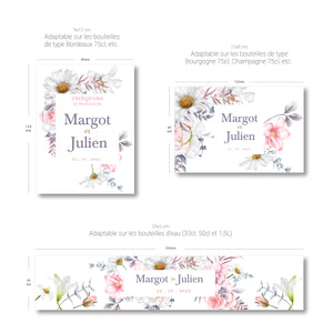 Etiquettes bouteilles personnalisables - Fleurs & Marguerite