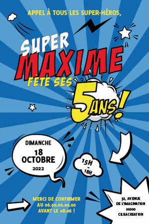 Invitation anniversaire personnalisable - Super-héros