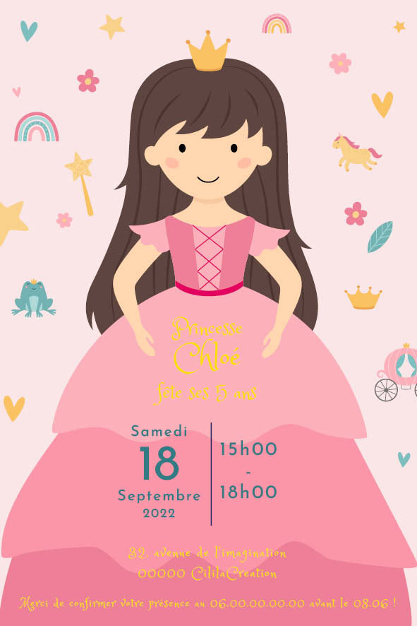 Invitation anniversaire personnalisable - Princesse