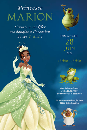 Invitation anniversaire personnalisable - La Princesse et la Grenouille