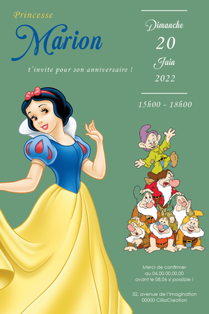 Invitation anniversaire personnalisable - Blanche-Neige et les Sept Nains