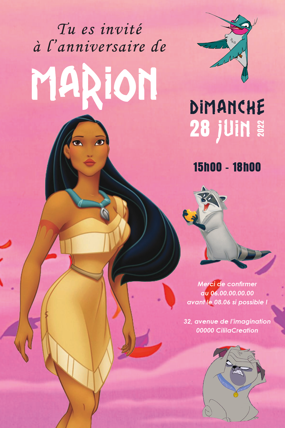 Invitation anniversaire personnalisable - Pocahontas