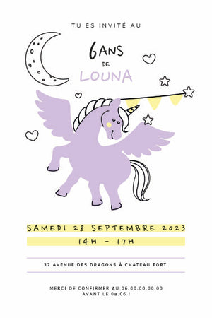 Invitation anniversaire personnalisable - Licorne