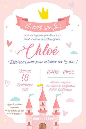 Invitation anniversaire personnalisable - Princesse - CililaCreation