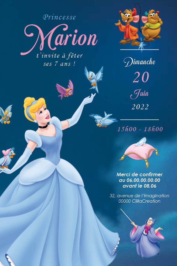 Invitation anniversaire personnalisable - Cendrillon