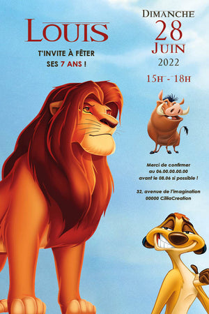 Invitation anniversaire personnalisable - Le Roi lion