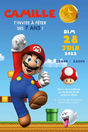 Invitation anniversaire personnalisable - Mario