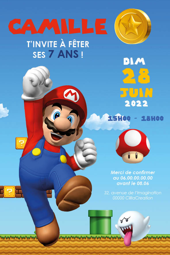 Modèle d'invitation d'anniversaire Super Mario - Invitation d'anniversaire  pour enfants - Invitation électronique - Invitation au téléphone