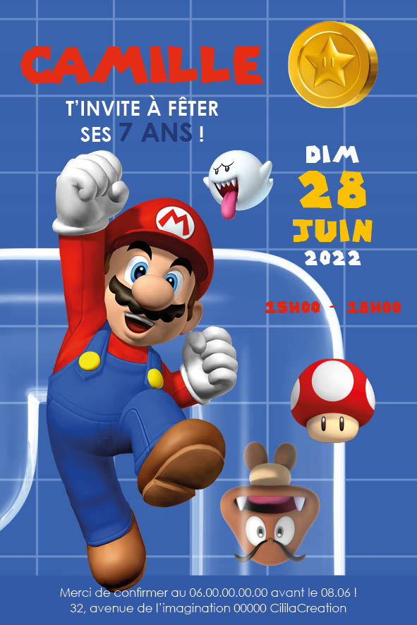 Super mario invitation anniversaire, invitation personnalisée Super Mario -   France