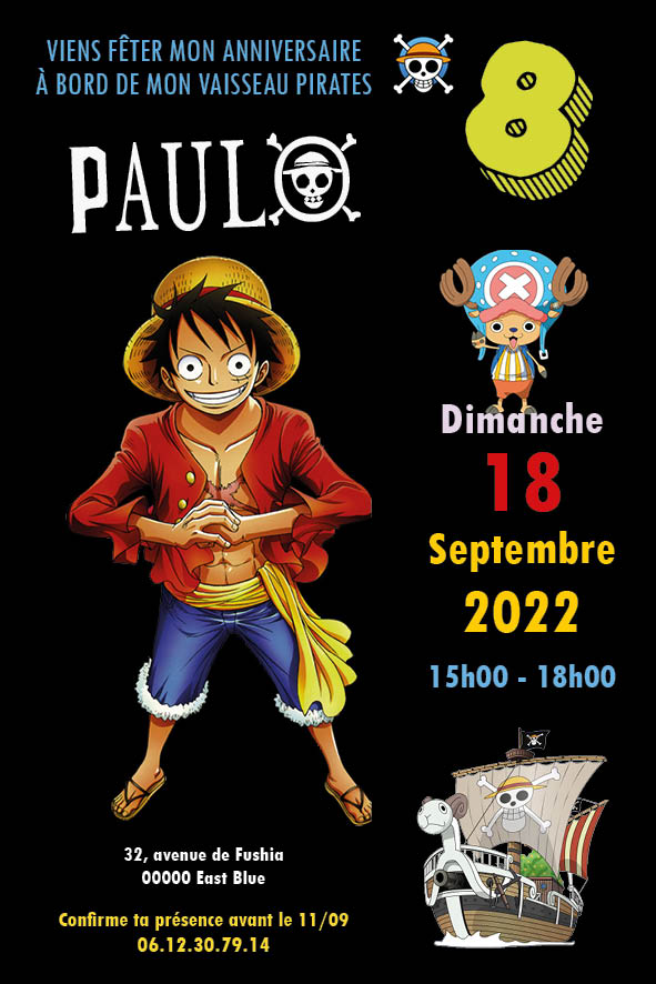 Invitation anniversaire personnalisable - One Piece