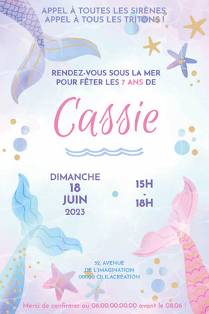 Invitation La Petite Sirène, Sous la mer Anniversaire