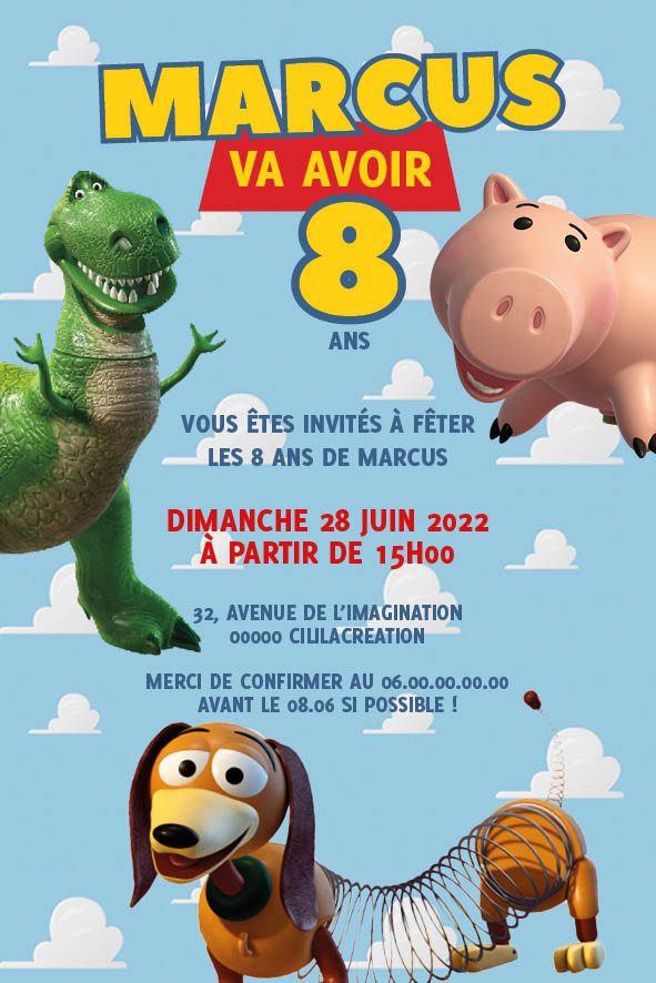 Invitation anniversaire carte sur téléphone envoi sms Toy Story
