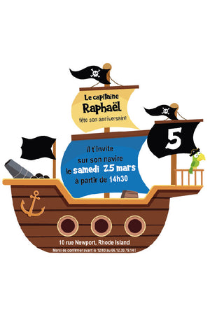 Invitation anniversaire personnalisable - Bateau Pirate