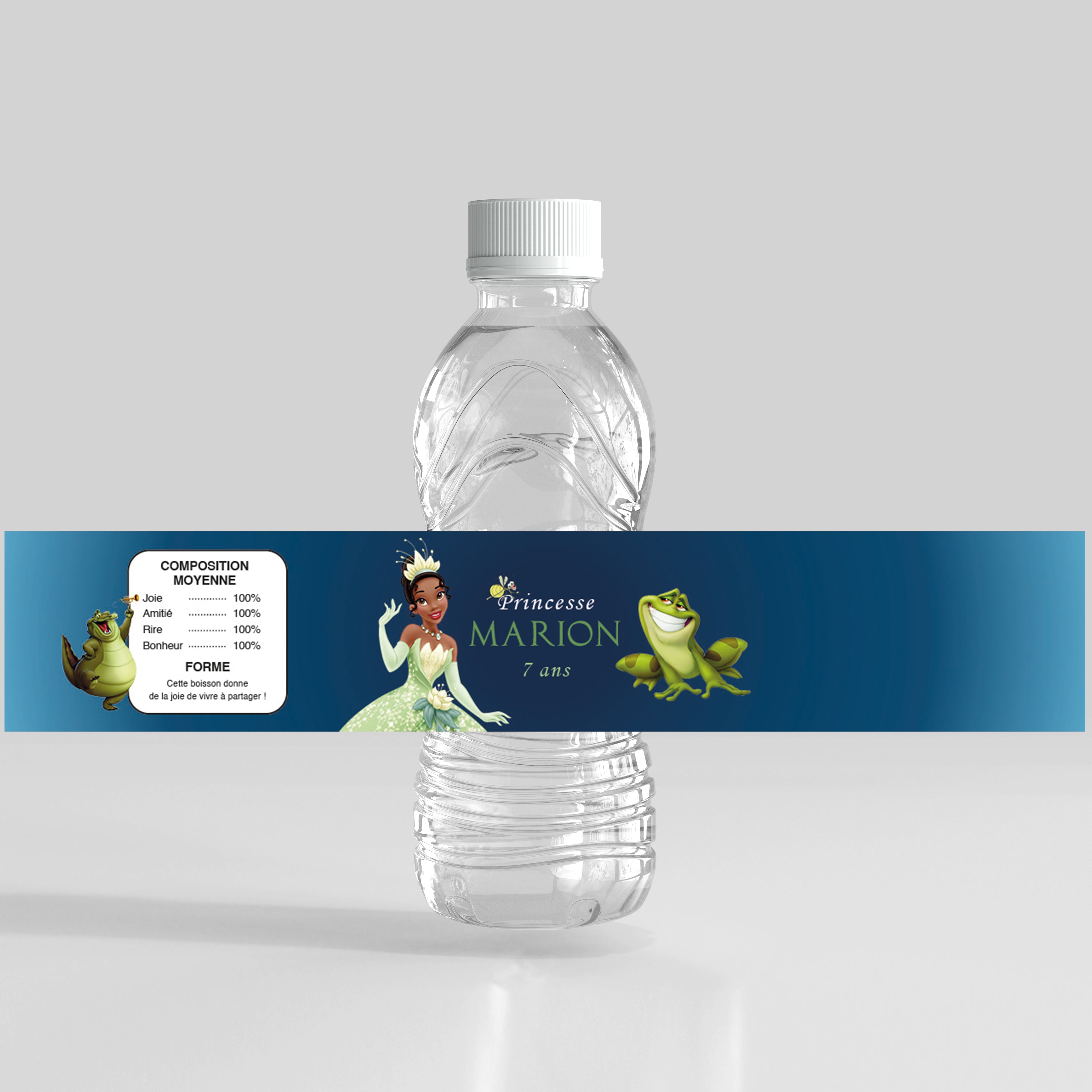 Étiquette anniversaire personnalisée Princesse Tiana – thème La Princesse et la Grenouille – ambiance féérique des bayous.